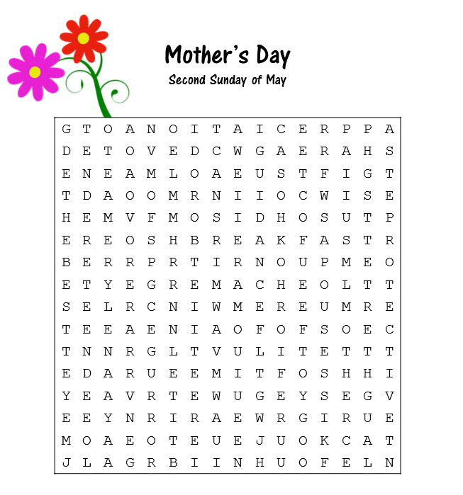 Mothers Day Word Search Words of Appreciation